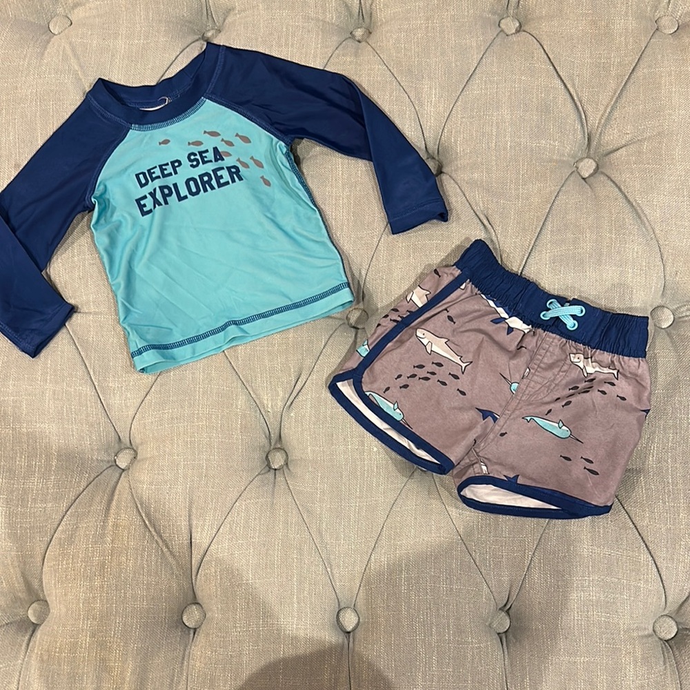 Blue and Gray Rashguard Swim Set